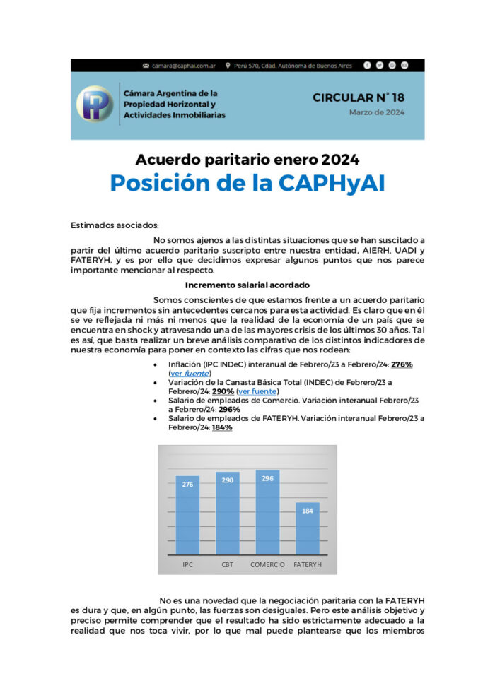 Acuerdo paritario enero 2024: Posición de la CAPHyAI - Suterh